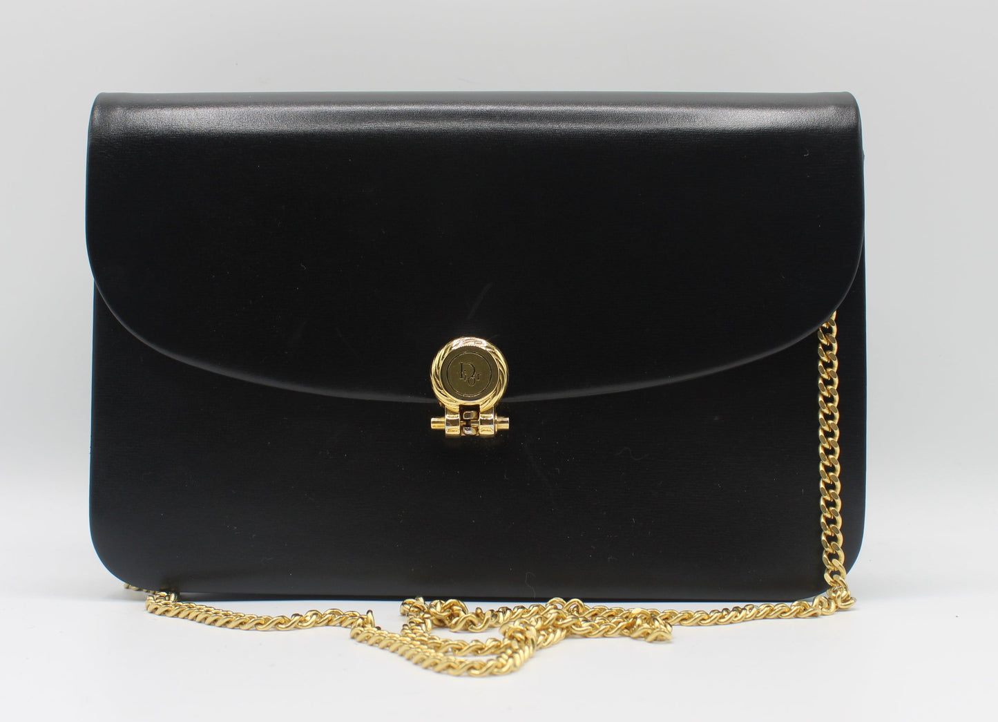 Christian Dior Black Leather Gold Chain Flap Shoulder Bag 