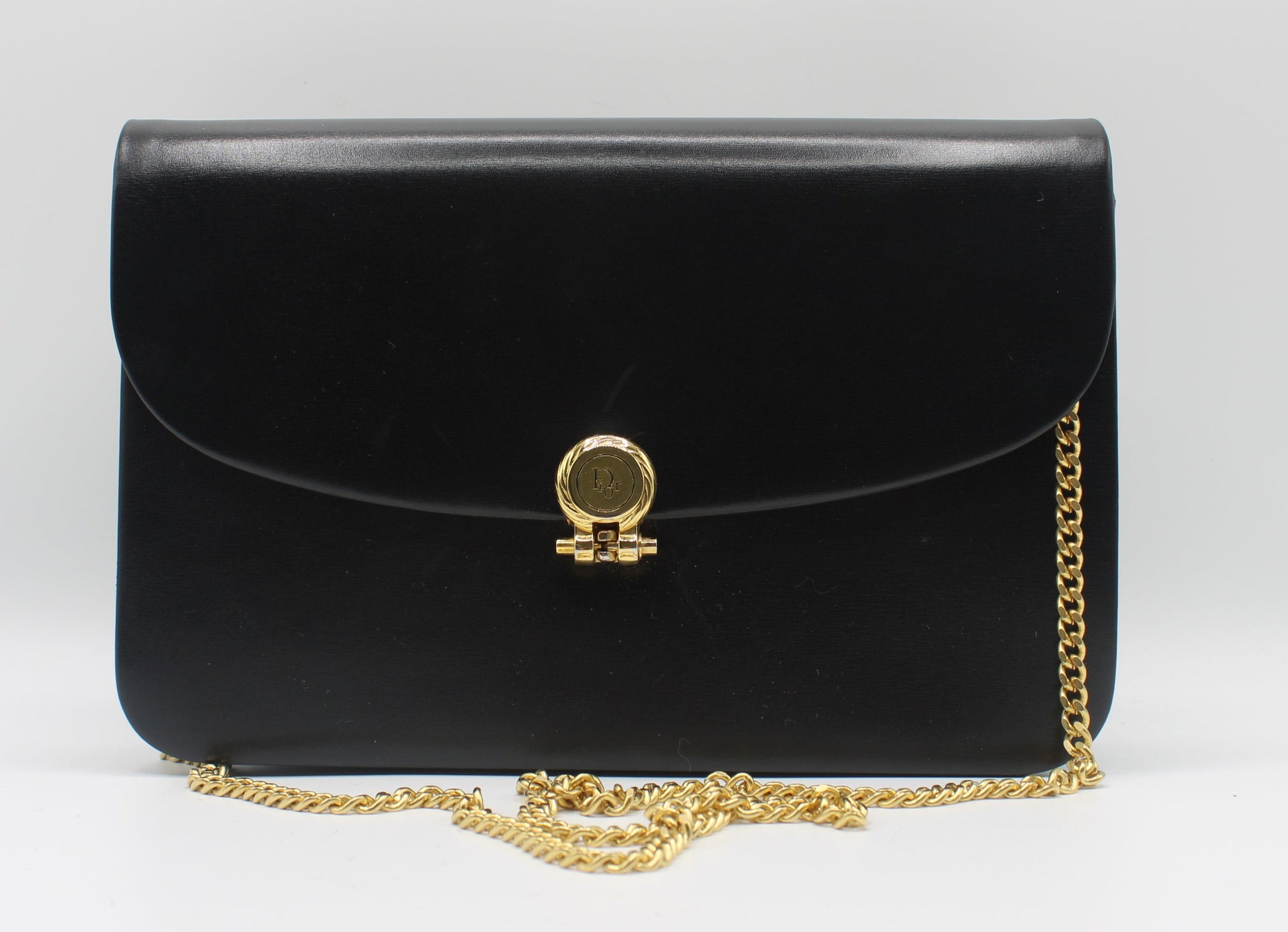 Christian Dior Black Leather Gold Chain Flap Shoulder Bag 