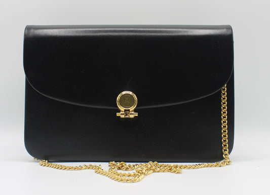 Christian Dior Black Leather Gold Chain Flap Shoulder Bag 