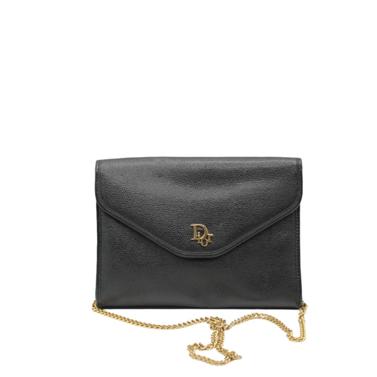 Christian Dior Black Leather Gold Logo Chain Crossbody Bag &nbsp;