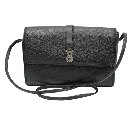 Christian Dior Black Pebbled Calfskin CD Logo Crossbody Bag