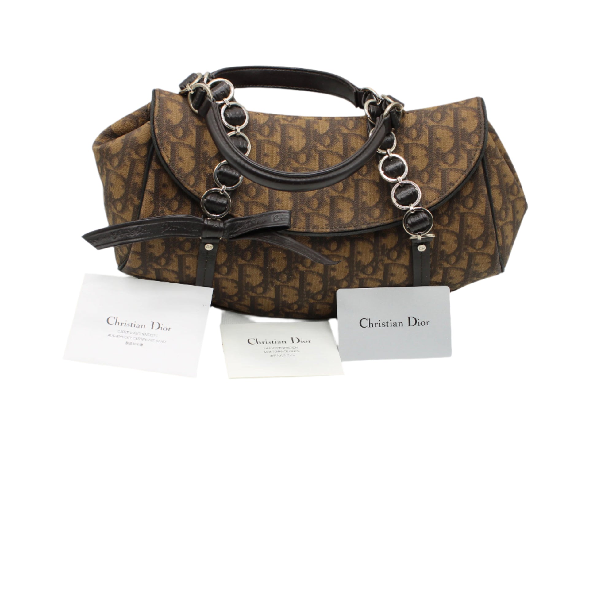 Christian Dior Brown Diorissimo Romantique Top Handle Flap Bag