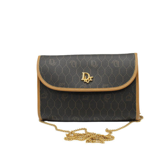 Christian Dior Brown Leather Honeycomb Crossbody Bag