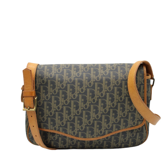 Christian Dior Brown Oblique Leather Canvas Flap Messenger Bag