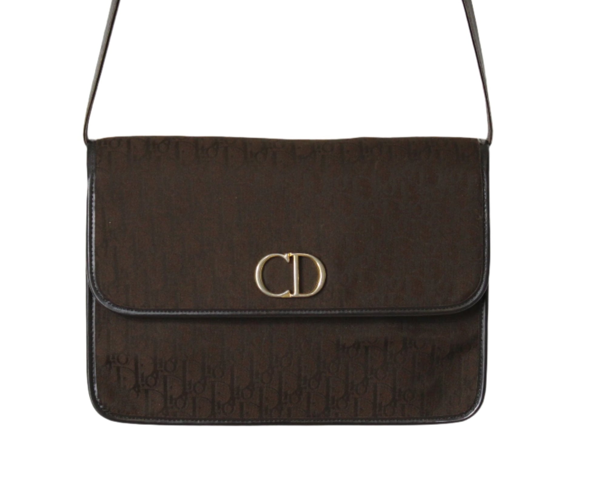 Christian Dior Brown Trotter Canvas Leather Crossbody Bag front