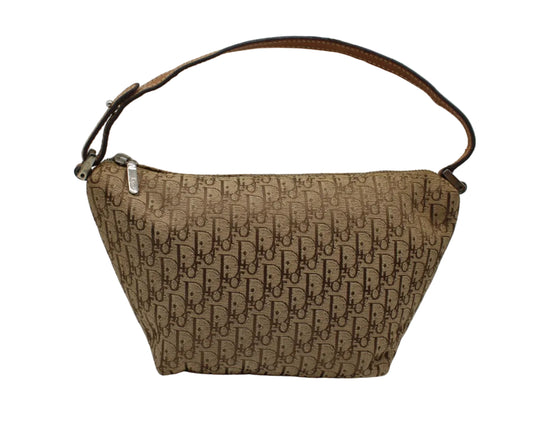 Christian Dior Brown Trotter Canvas Leather Shoulder Bag Brown handbag with a pattern on a white background