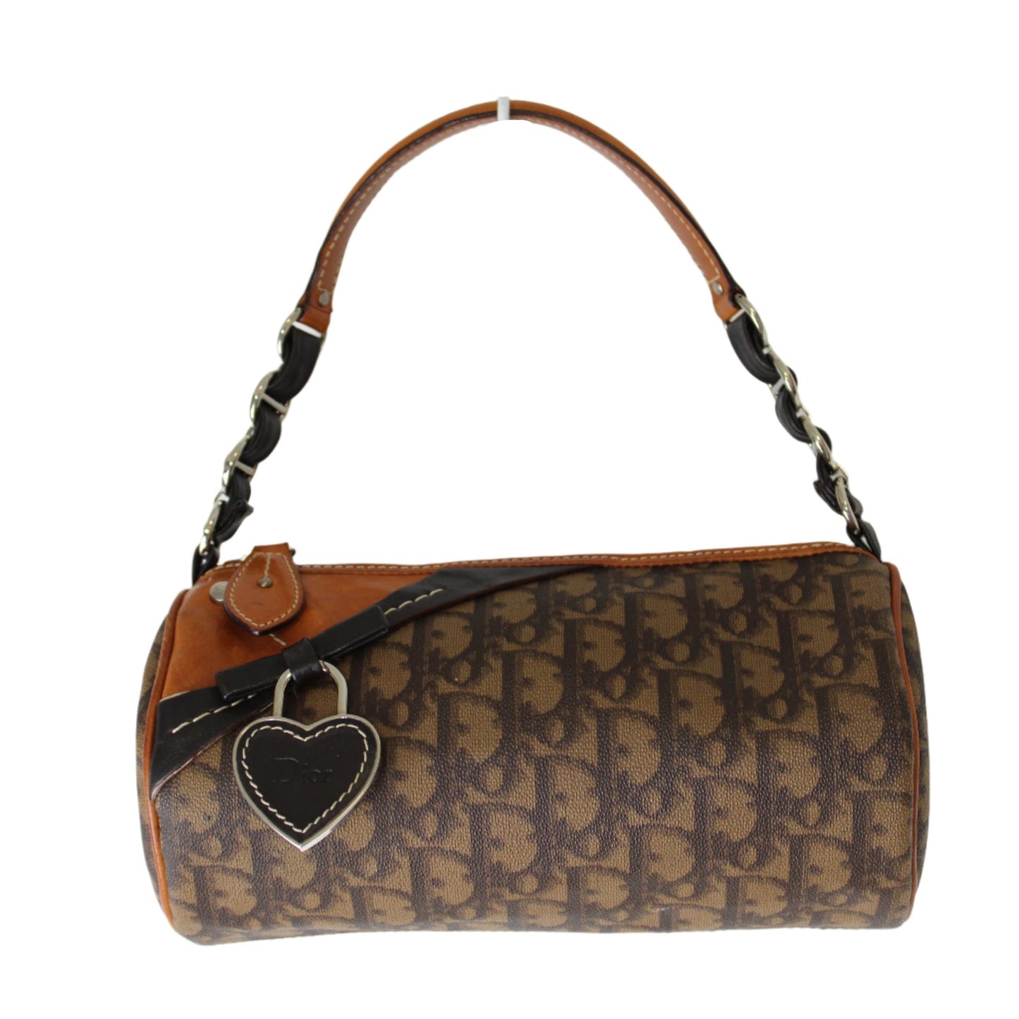 Christian Dior Brown Trotter Romantique Mini Barrel Bag Heart Charm