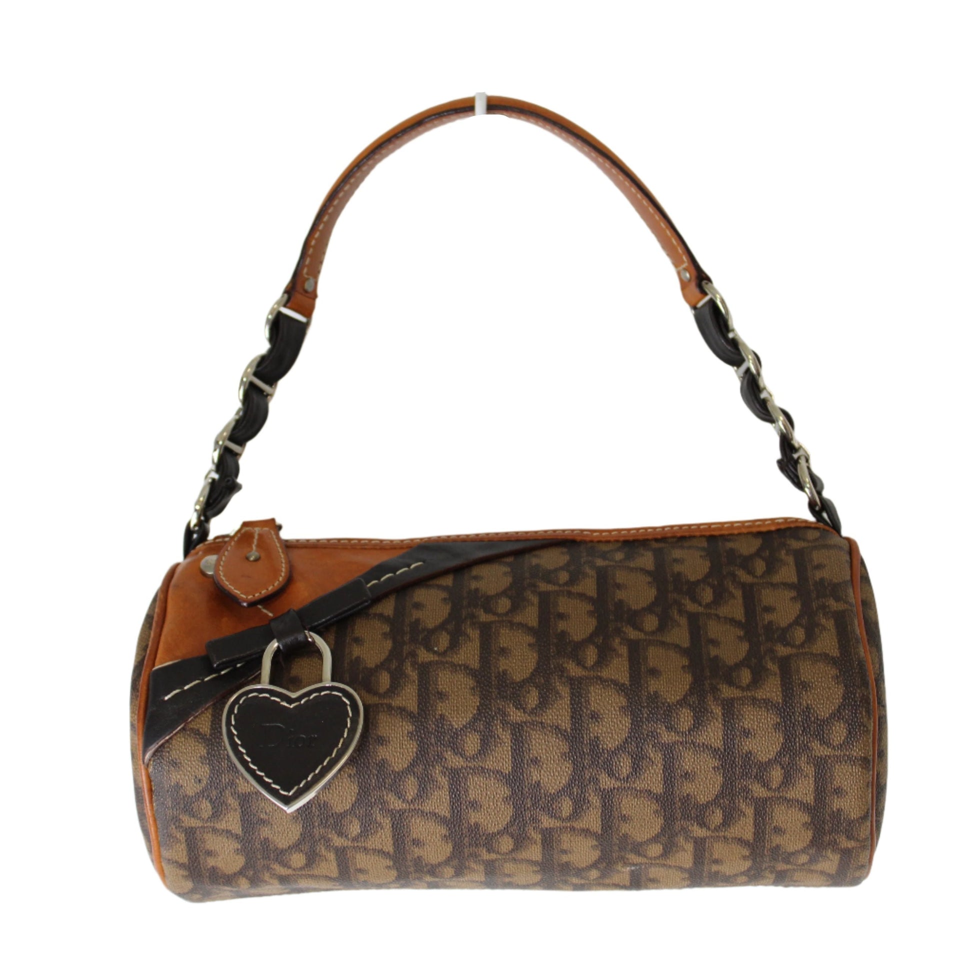 Christian Dior Brown Trotter Romantique Mini Barrel Bag Heart Charm