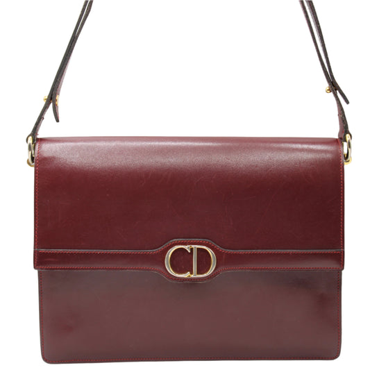 Christian Dior Burgundy Leather Shoulder Bag Gold CD Logo