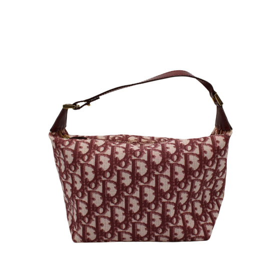 Christian Dior Burgundy Oblique CD Canvas Top Handle Pouch Bag