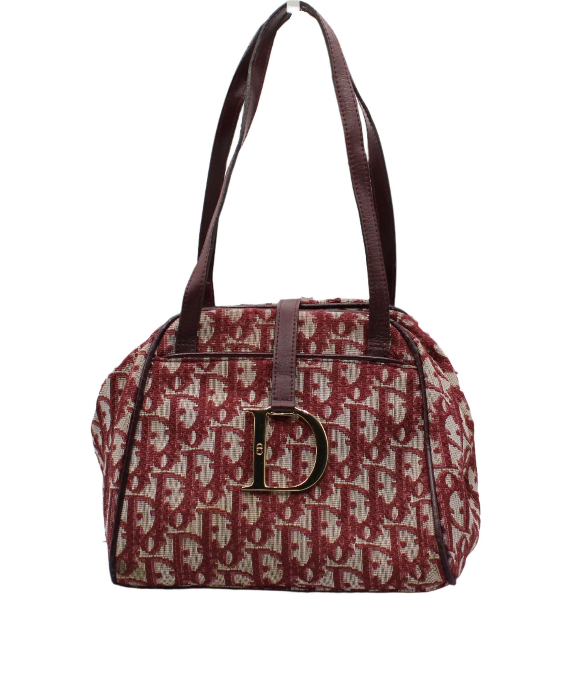 Christian Dior Burgundy Trotter Canvas Leather Hand Bag