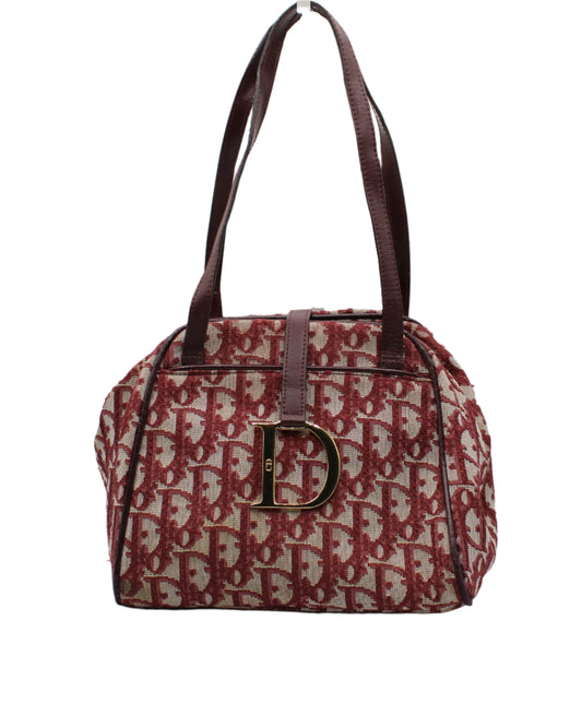 Christian Dior Burgundy Trotter Canvas Leather Hand Bag