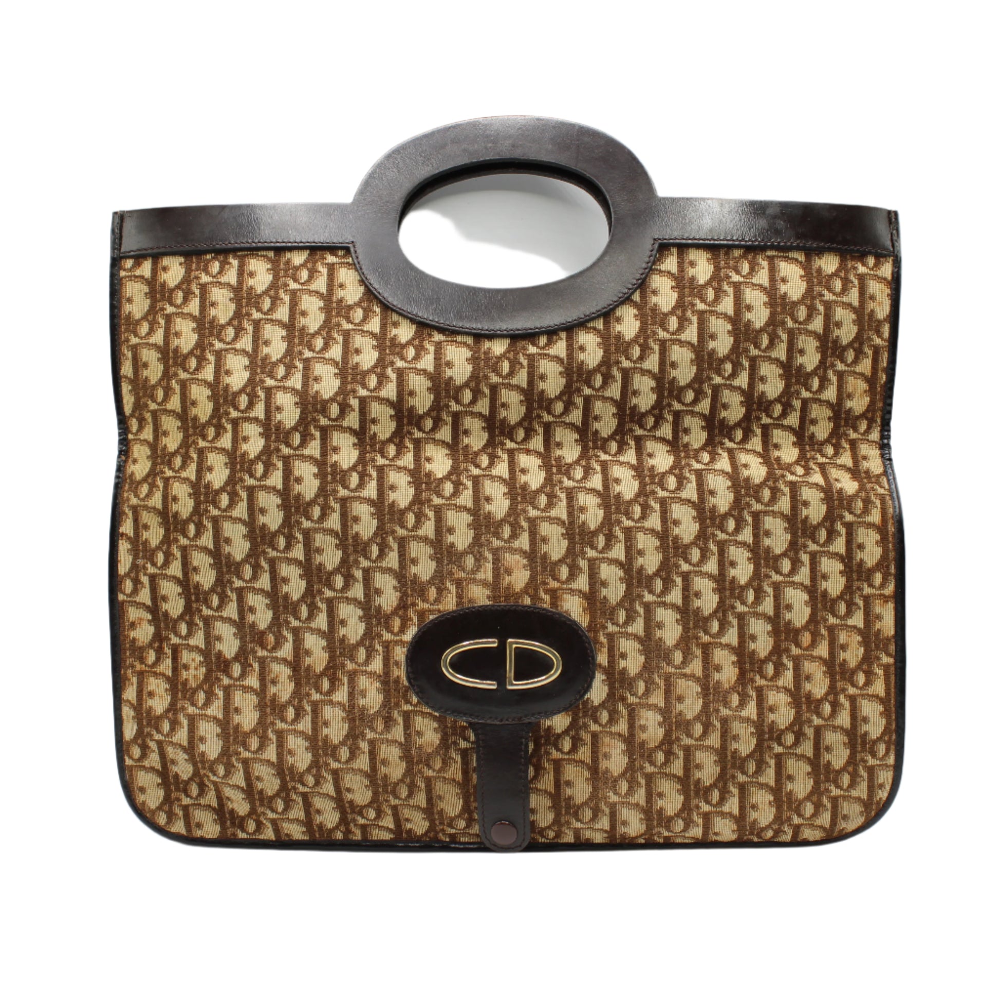 Christian Dior Carrie Monogram Canvas Leather Envelope Clutch Bag