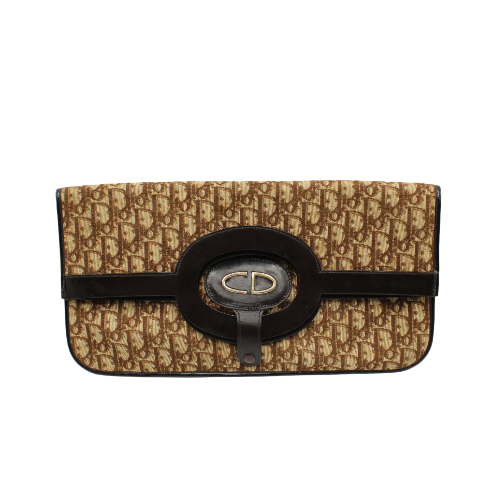 Christian Dior Carrie Monogram Canvas Leather Envelope Clutch Bag folded