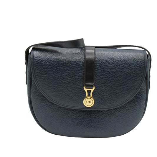 Christian Dior Dark Navy Leather CD Logo Crossbody Bag