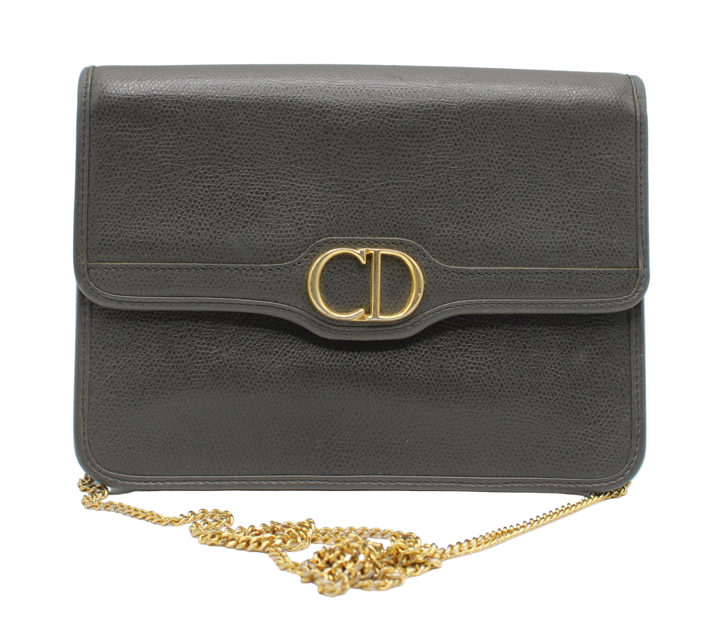 Christian Dior Gray Textured Leather Flap Crossbody Bag