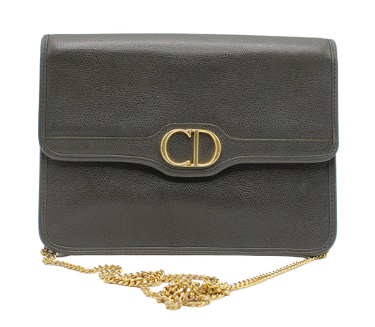 Christian Dior Gray Textured Leather Flap Crossbody Bag