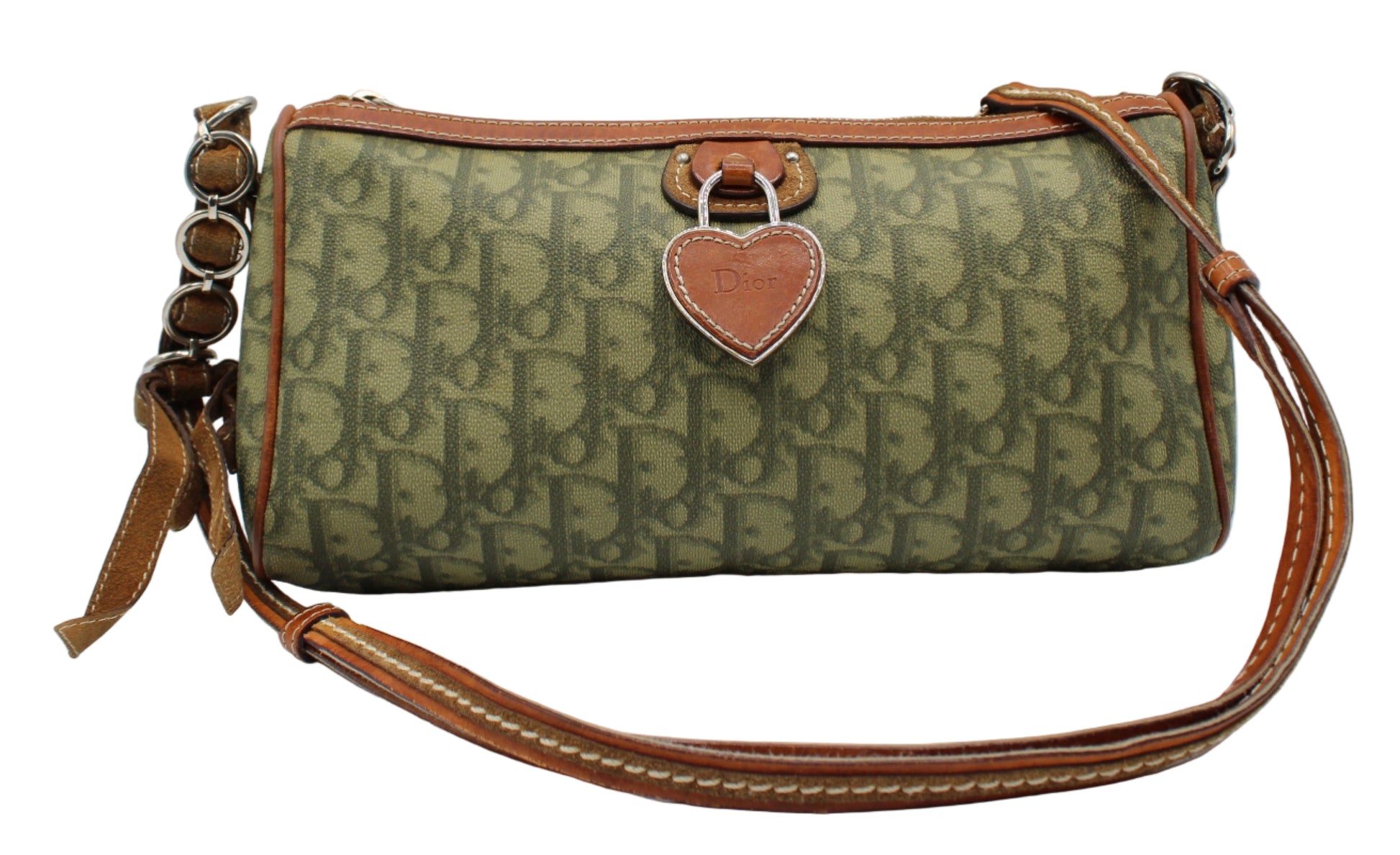 Christian Dior Khaki Canvas Leather Romantique Crossbody Bag