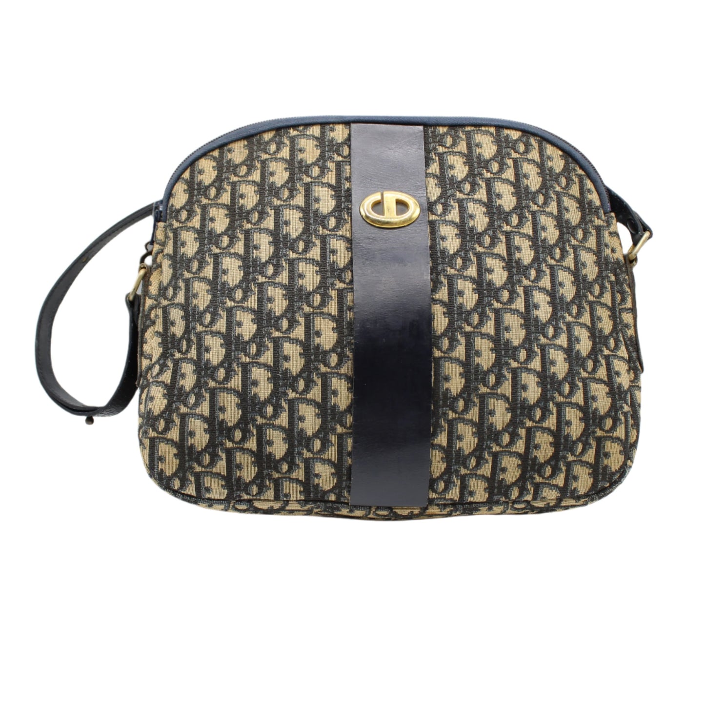 Christian Dior Navy Monogram Canvas Leather Shoulder Bag Main view