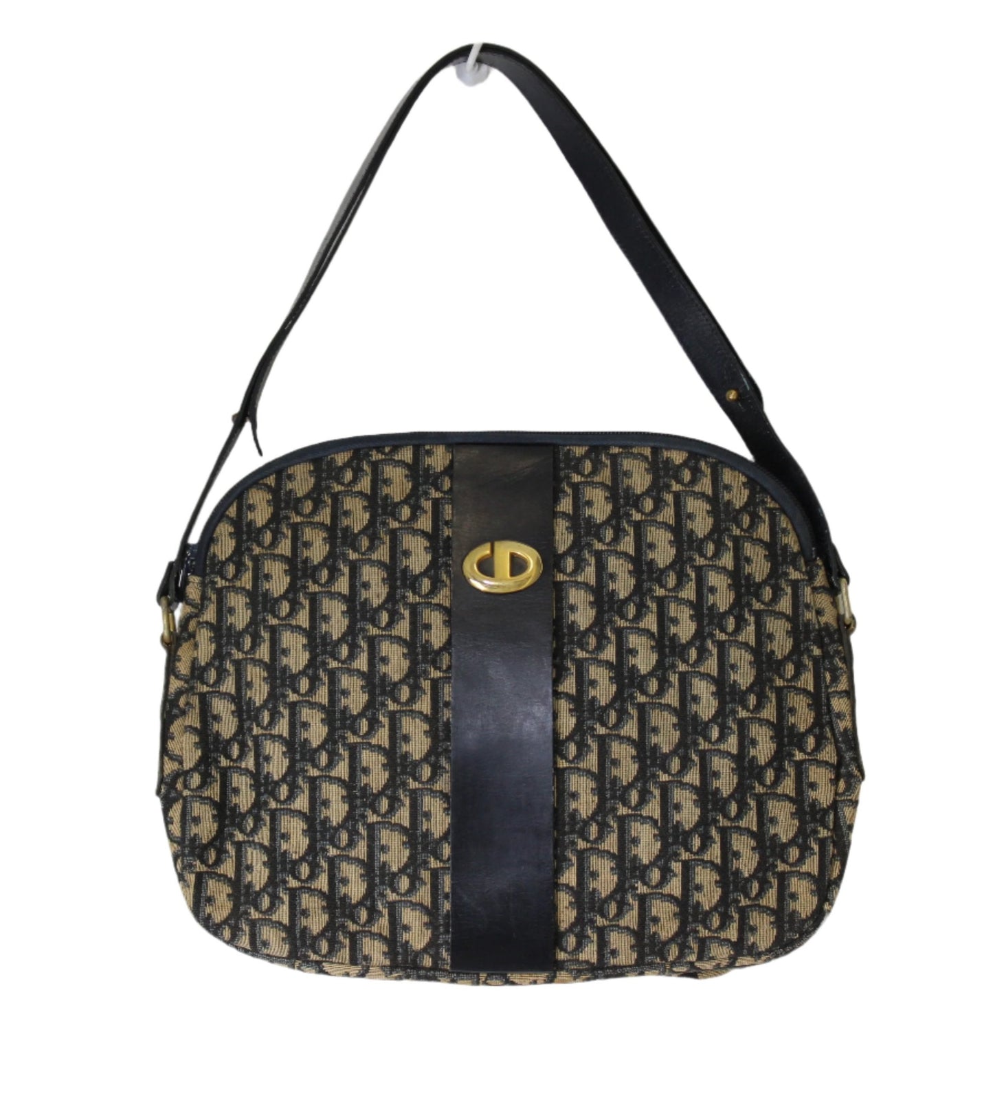 Christian Dior Navy Monogram Canvas Leather Shoulder Bag