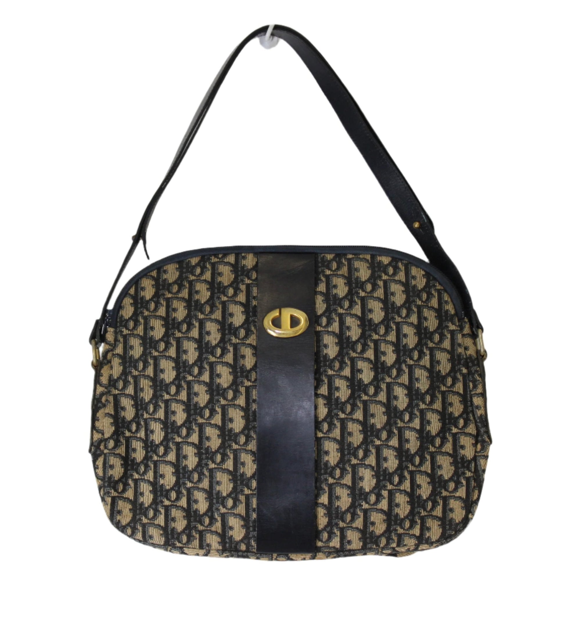 Christian Dior Navy Monogram Canvas Leather Shoulder Bag