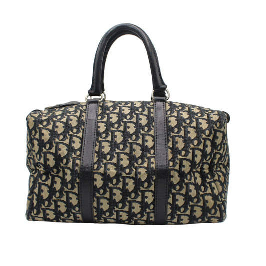 Christian Dior Navy Trotter Canvas Leather Boston Bag