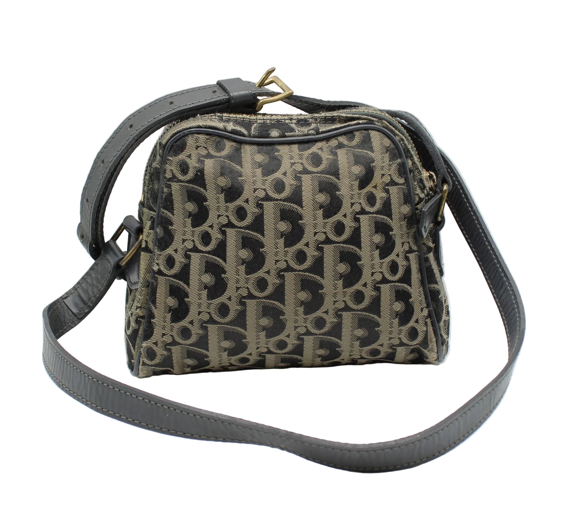 Christian Dior Navy Trotter Canvas Leather Crossbody Bag Designer handbag with monogram pattern on a white background