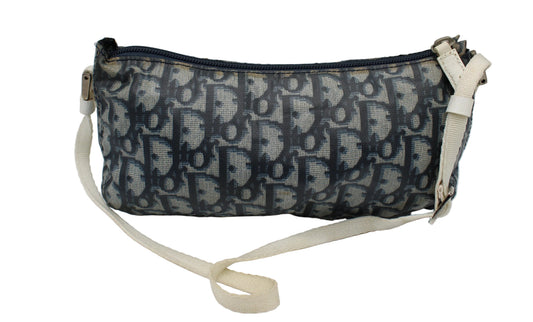 Christian Dior Navy White Trotter Nylon Mini Shoulder Bag Designer handbag with monogram pattern on a white background