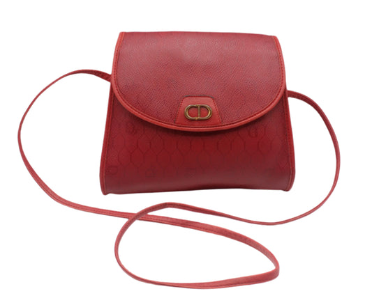 Christian Dior Red Honeycomb Leather Crossbody Bag