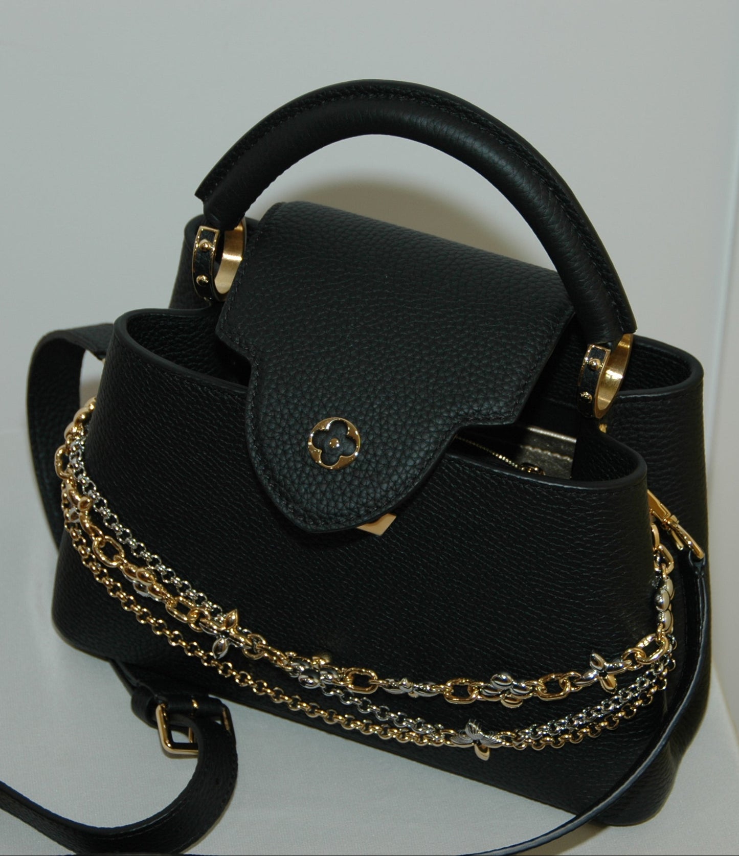 Louis Vuitton Black Taurillon Leather Capucines MM Chain On You Bag
