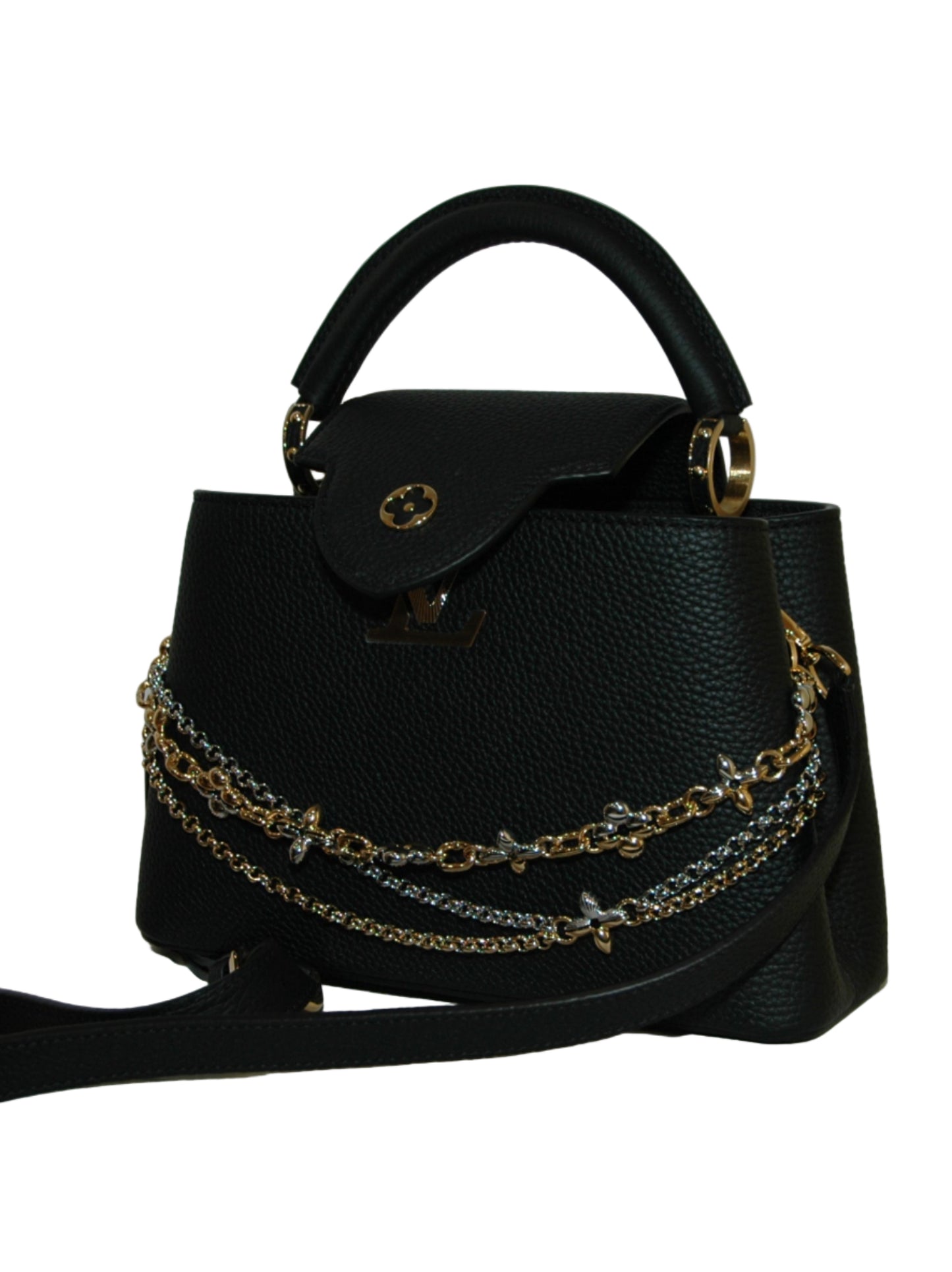 Louis Vuitton Black Taurillon Leather Capucines MM Chain On You Bag