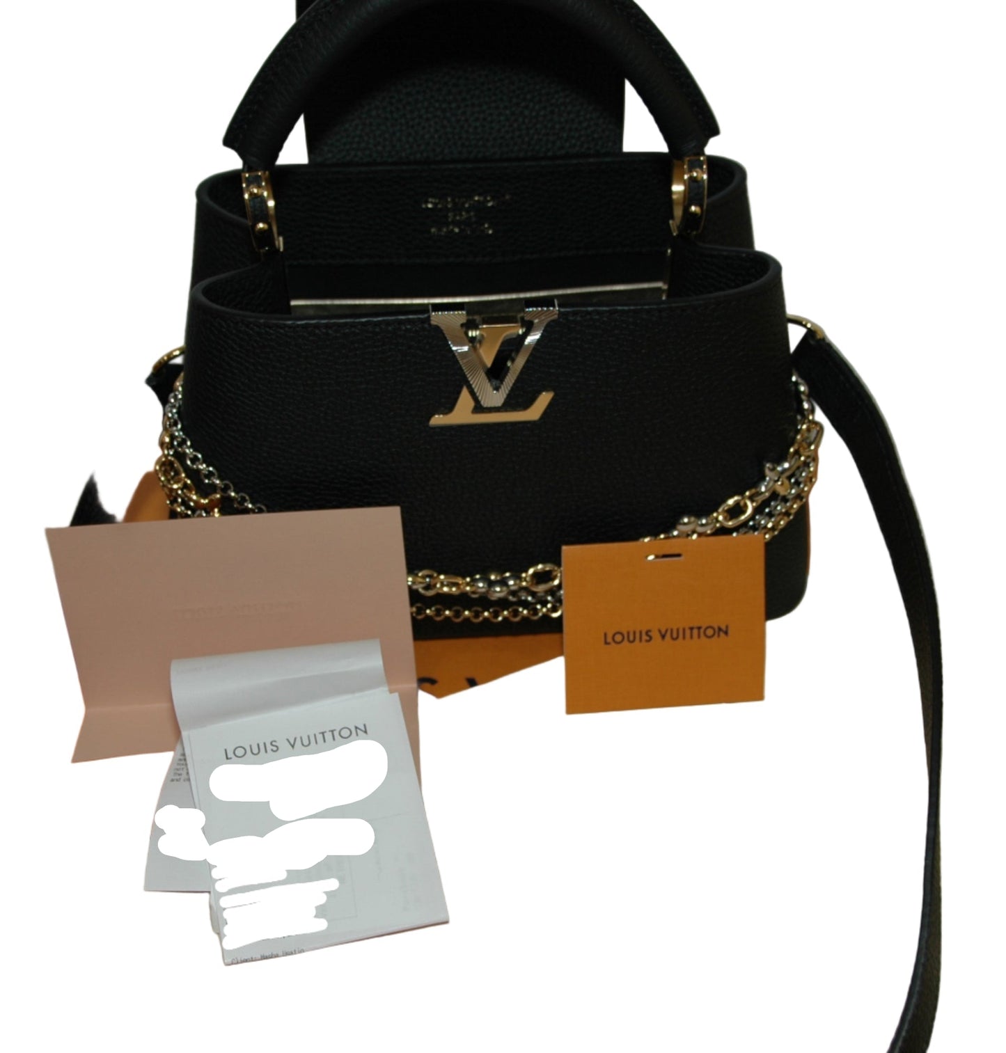 Louis Vuitton Black Taurillon Leather Capucines MM Chain On You Bag