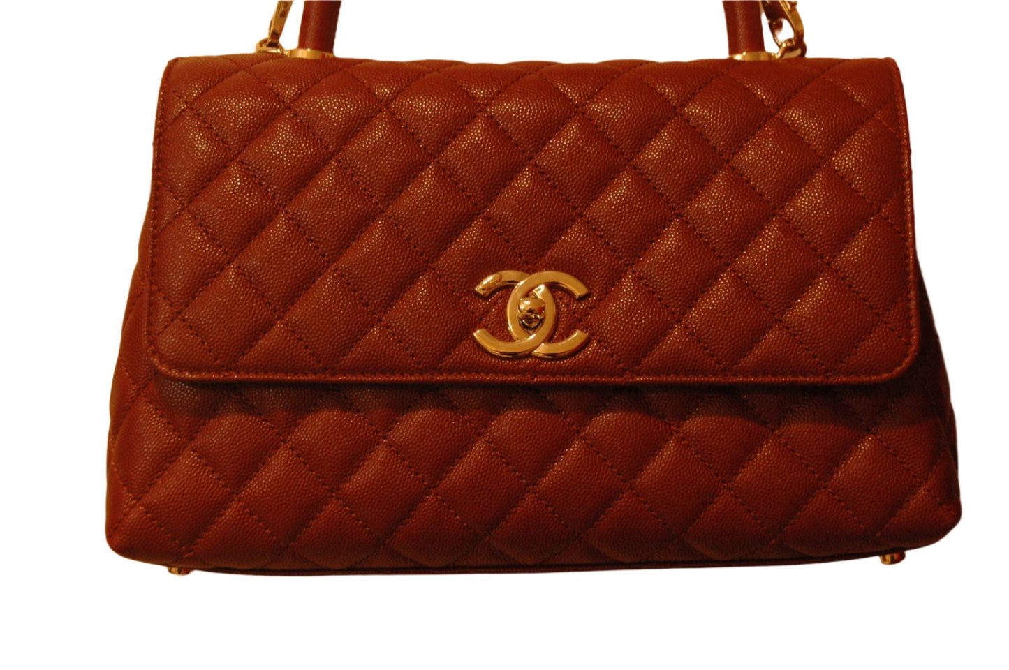 Chanel Burgundy Red Calfskin Gold Large Coco Top Handle Bag