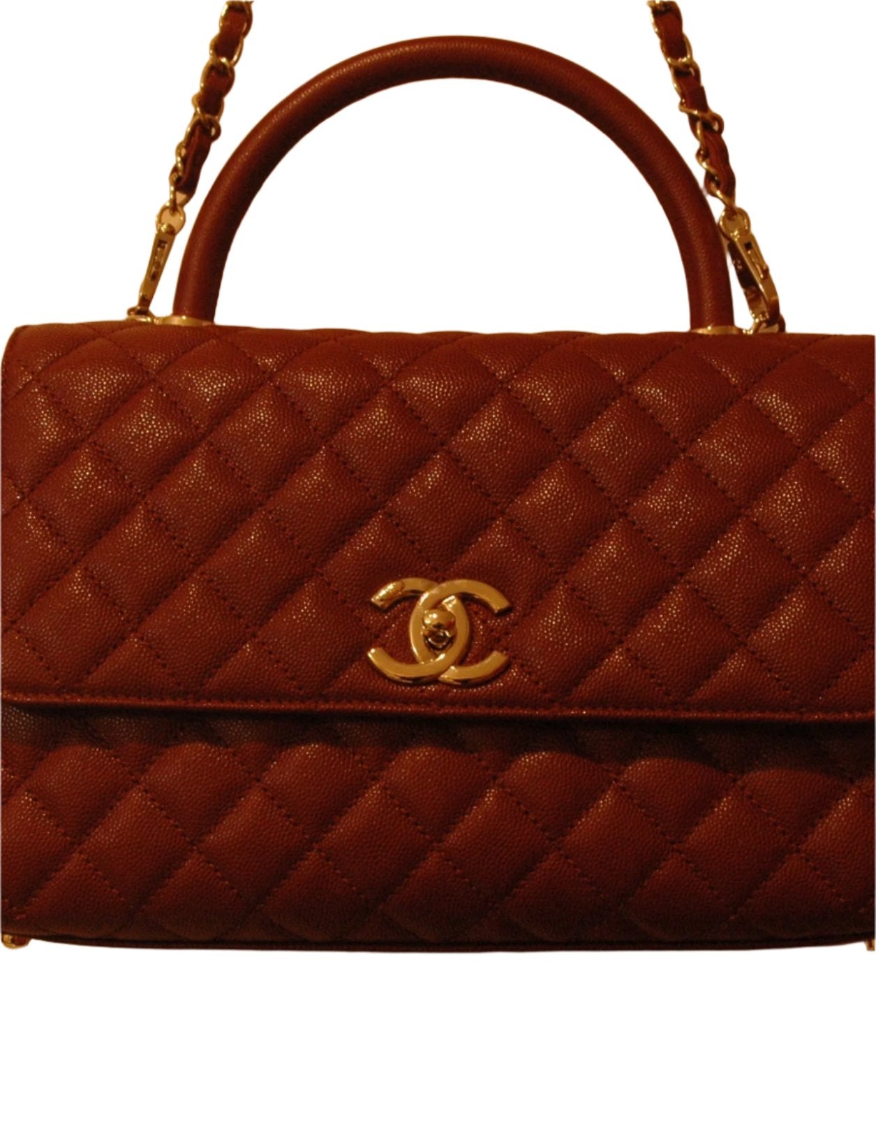 Chanel Burgundy Red Calfskin Gold Large Coco Top Handle Bag