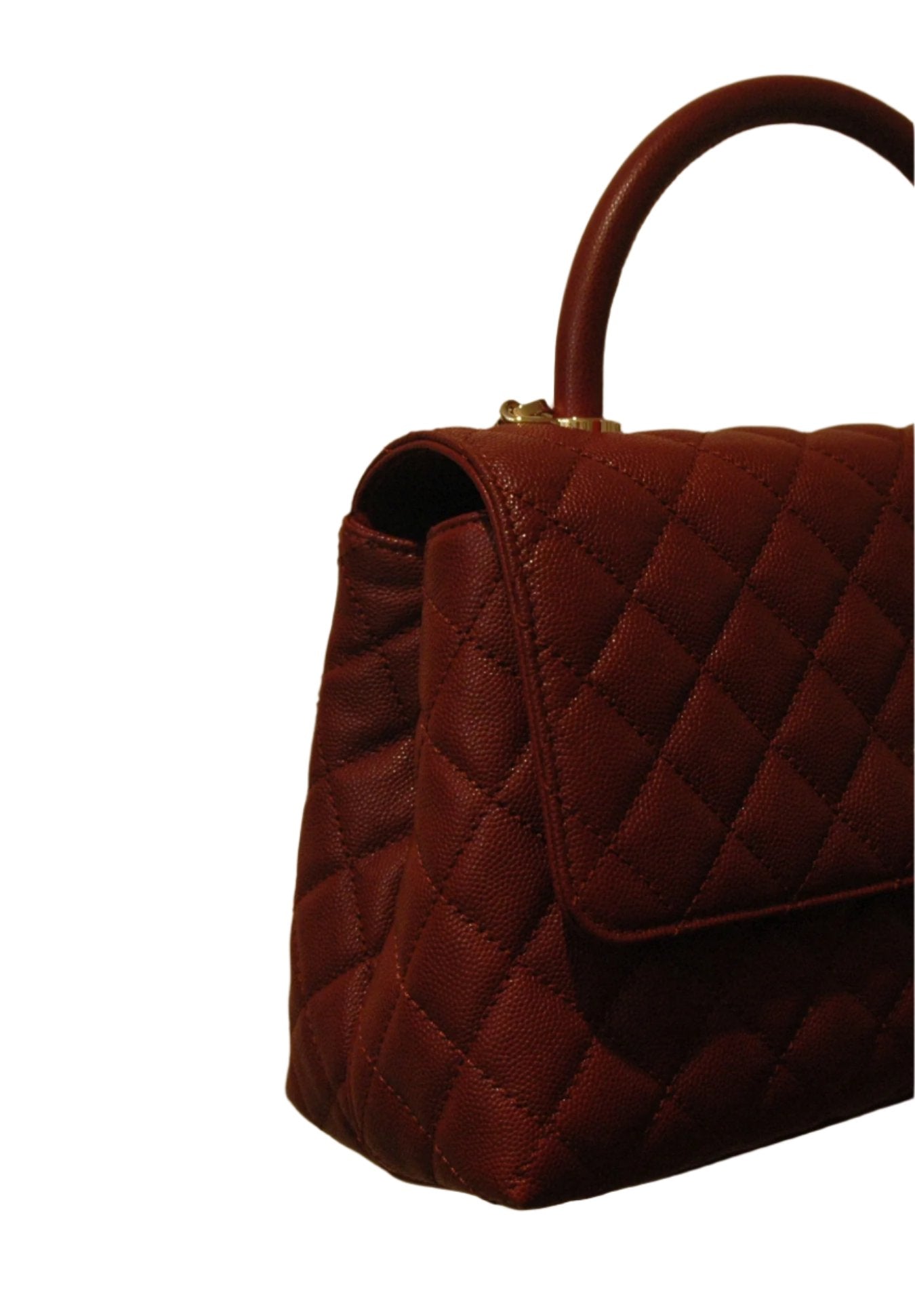 Chanel Burgundy Red Calfskin Gold Large Coco Top Handle Bag