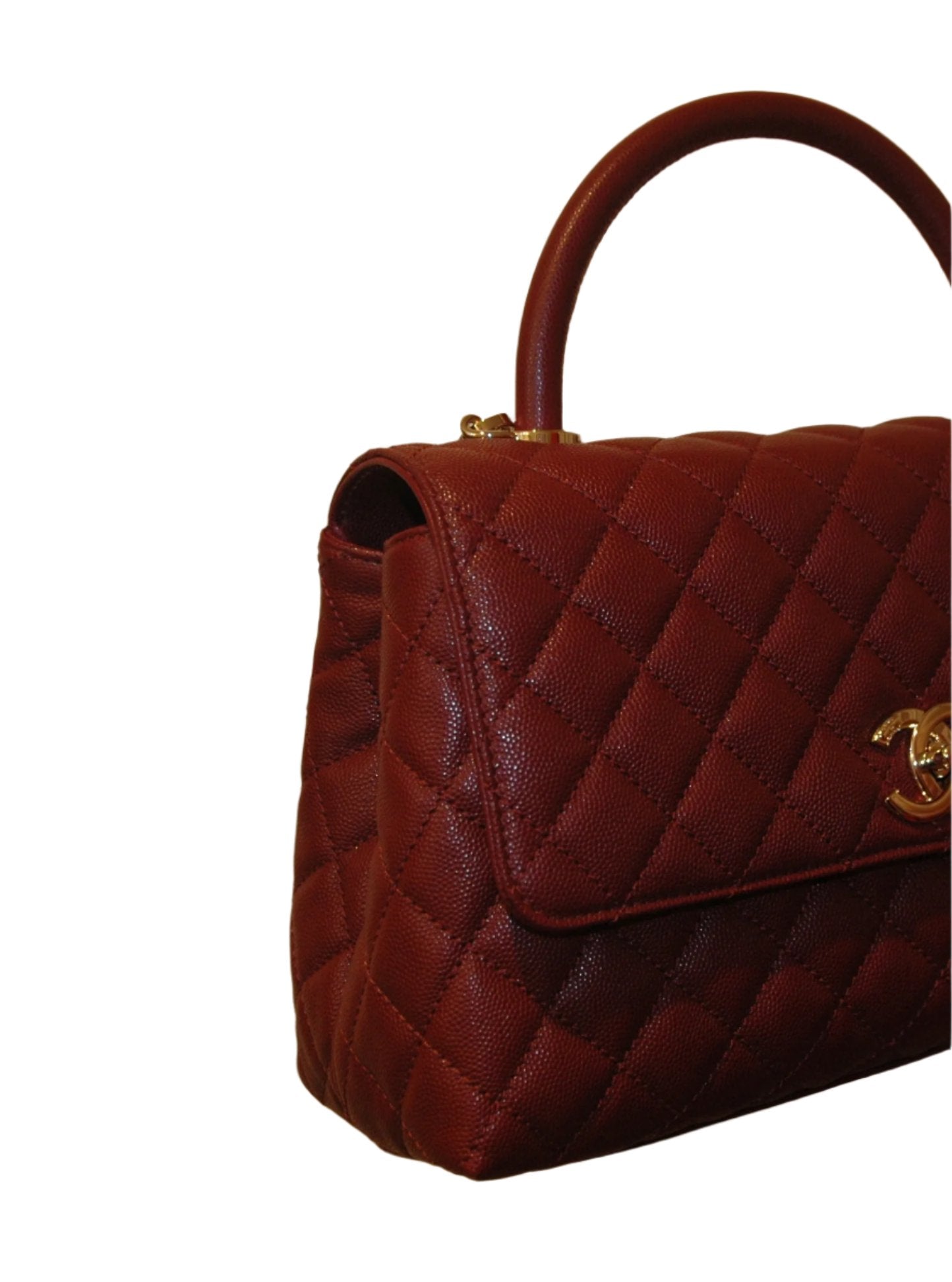 Chanel Burgundy Red Calfskin Gold Large Coco Top Handle Bag