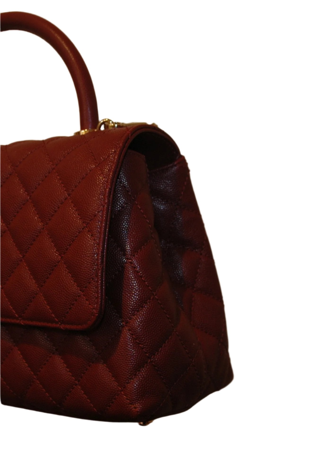 Chanel Burgundy Red Calfskin Gold Large Coco Top Handle Bag