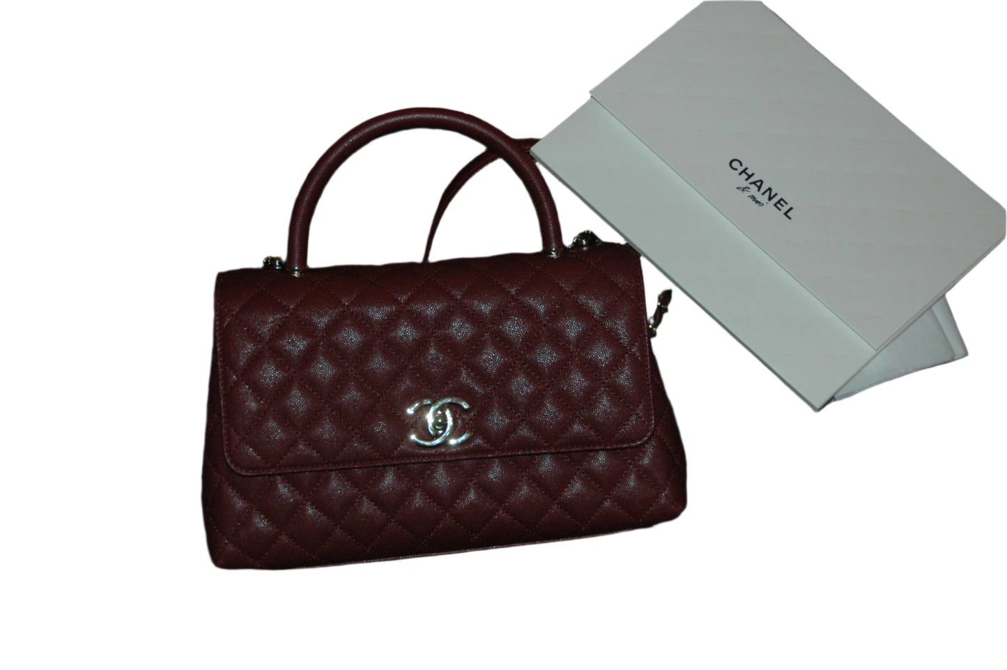 Chanel Burgundy Red Calfskin Gold Large Coco Top Handle Bag