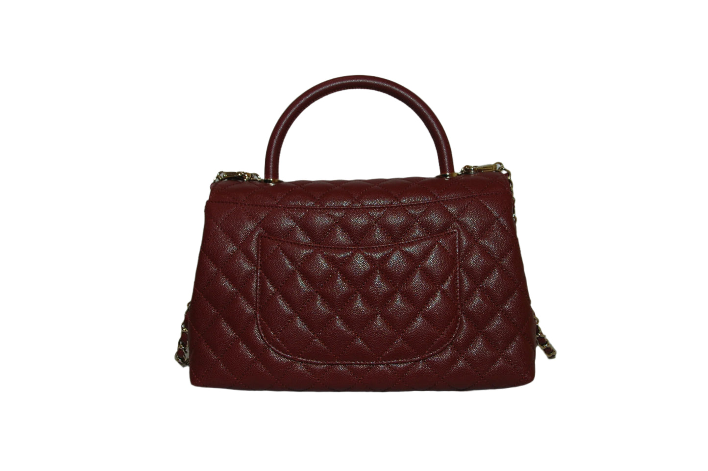 Chanel Burgundy Red Calfskin Gold Large Coco Top Handle Bag