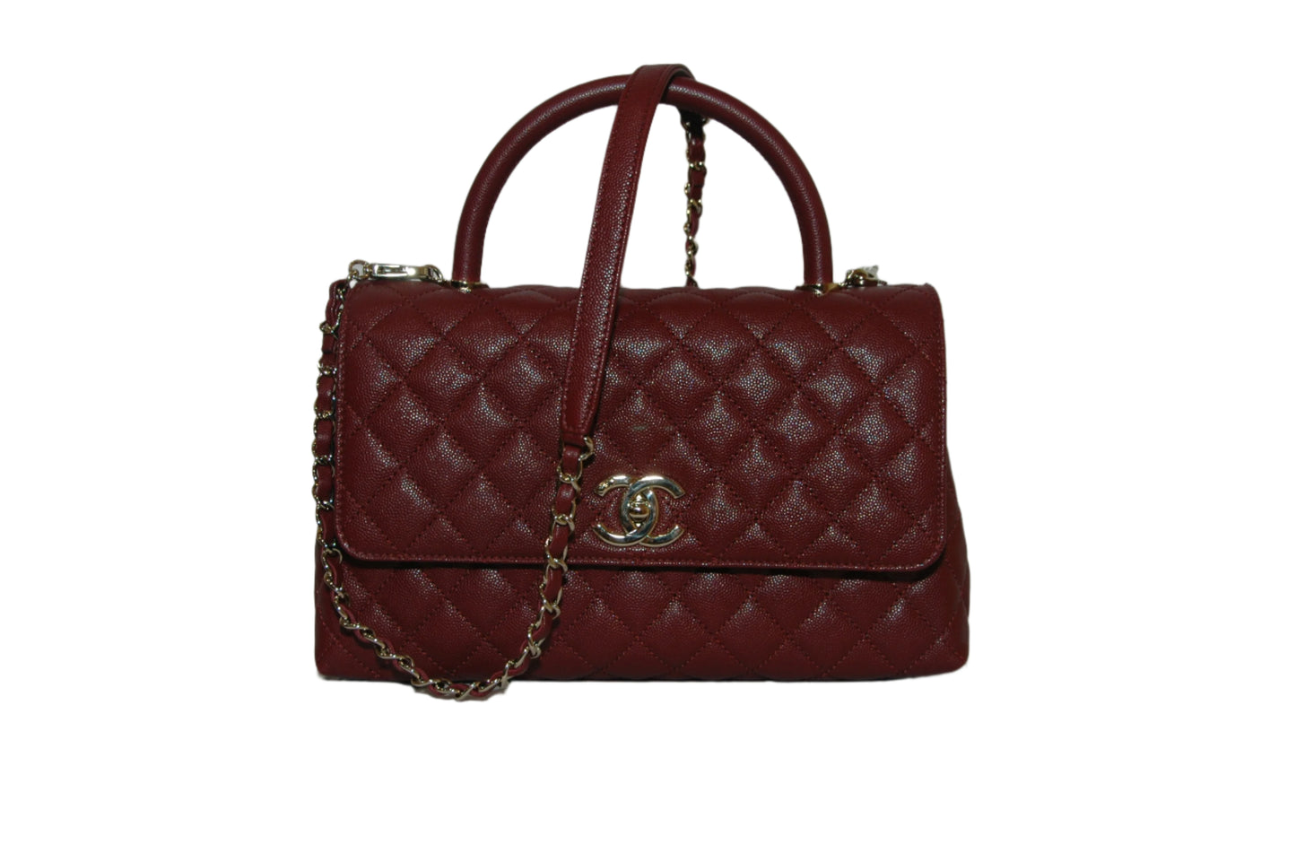 Chanel Burgundy Red Calfskin Gold Large Coco Top Handle Bag