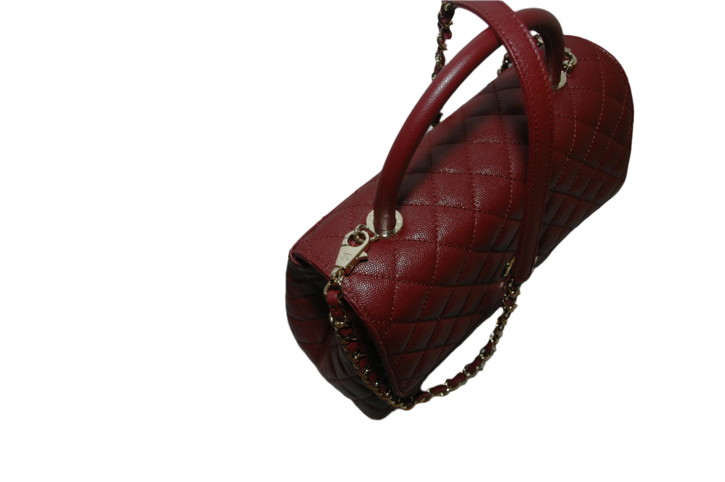 Chanel Burgundy Red Calfskin Gold Large Coco Top Handle Bag