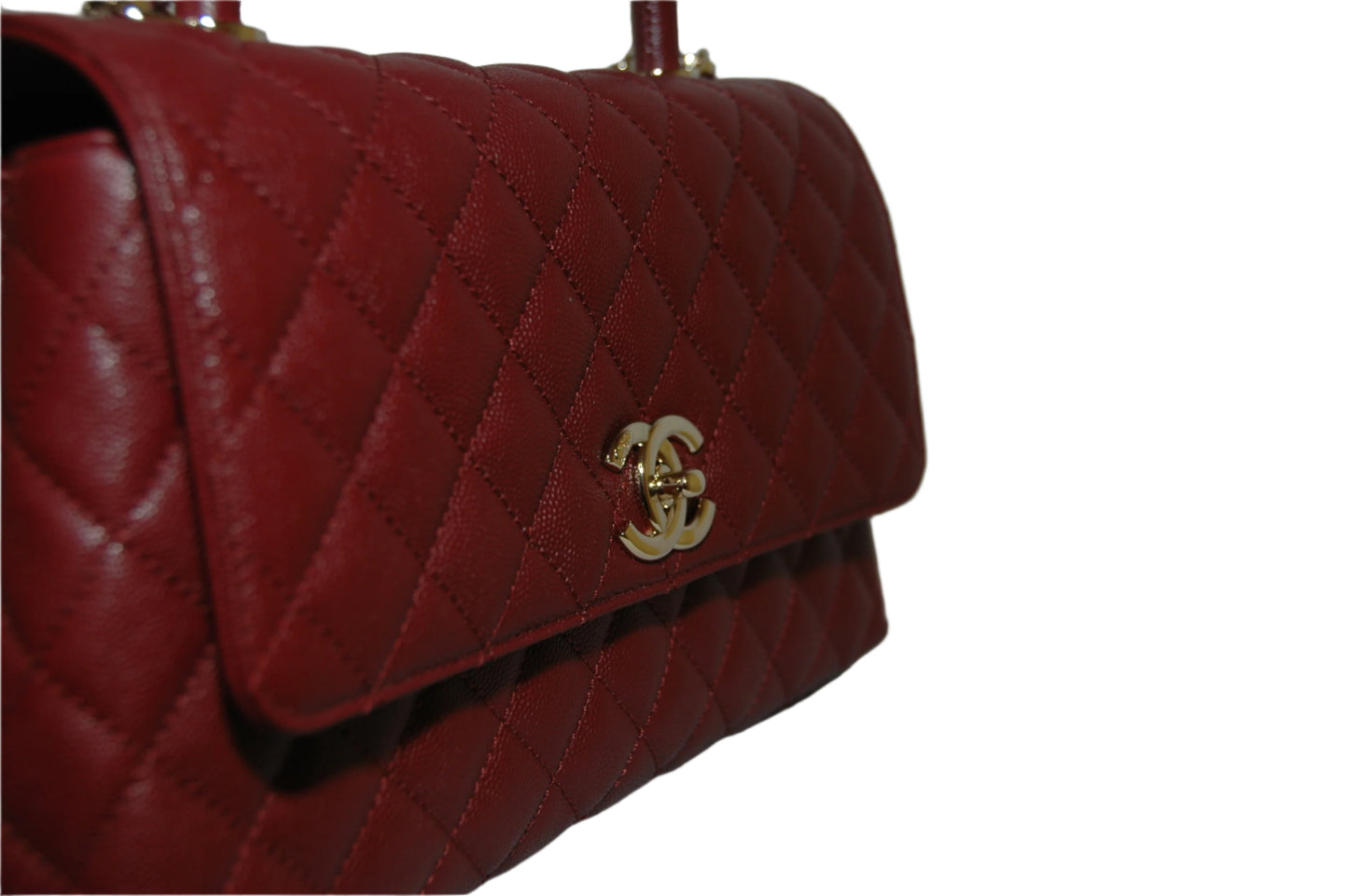 Chanel Burgundy Red Calfskin Gold Large Coco Top Handle Bag