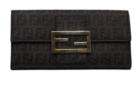 Fendi Monogram Canvas Continental Wallet Patina Logo Buckle 