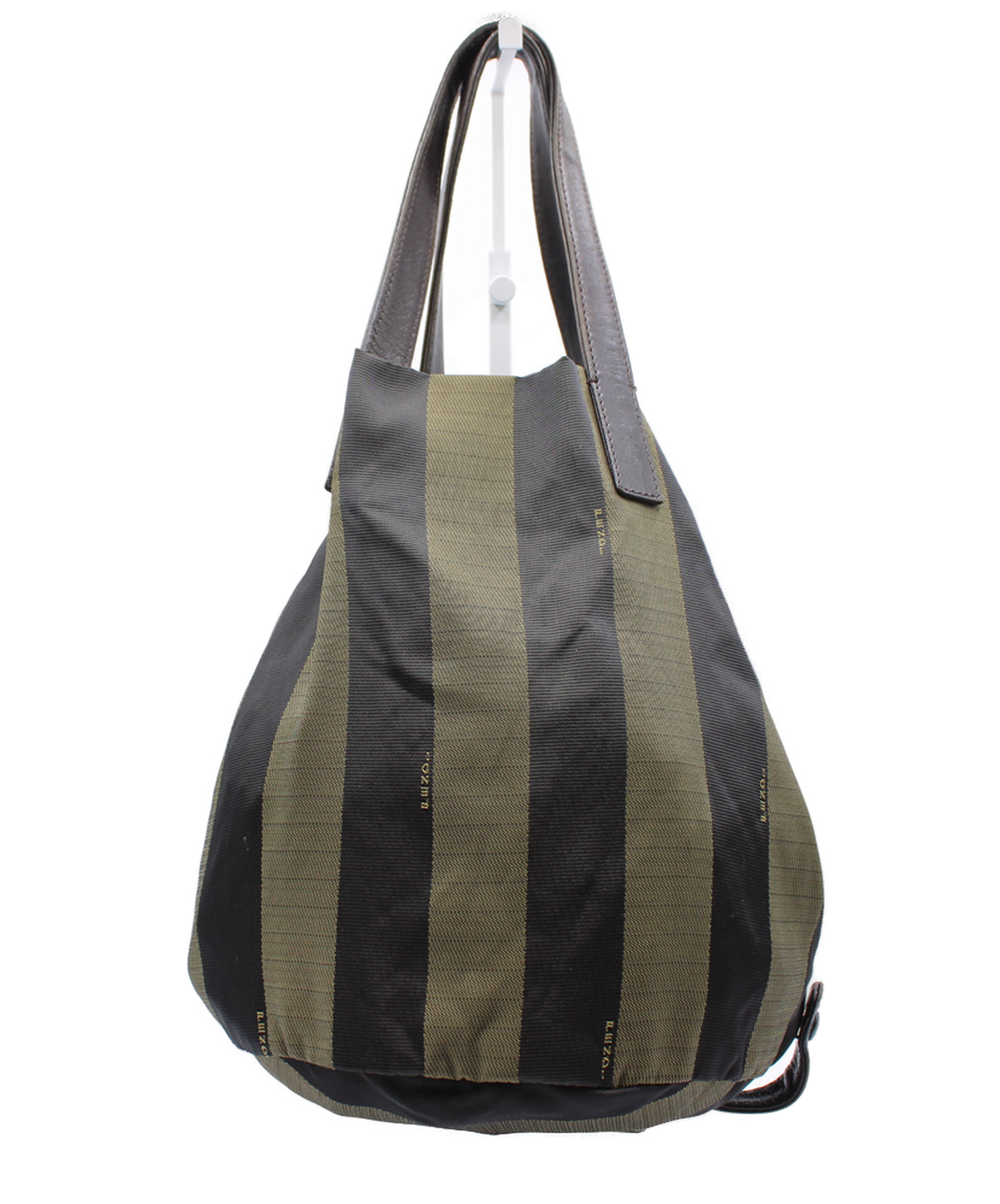 Fendi Pequin Canvas Foldable Bucket Leather Straps Bag front