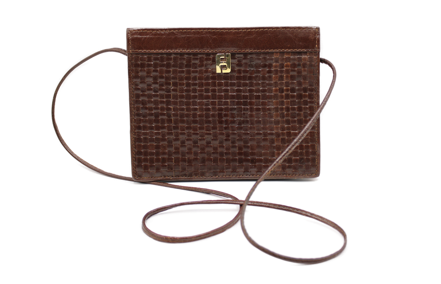 Fendi Woven Brown Leather Framed Bag  front
