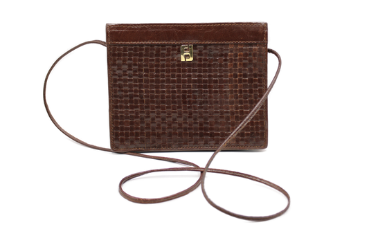 Fendi Woven Brown Leather Framed Bag  front