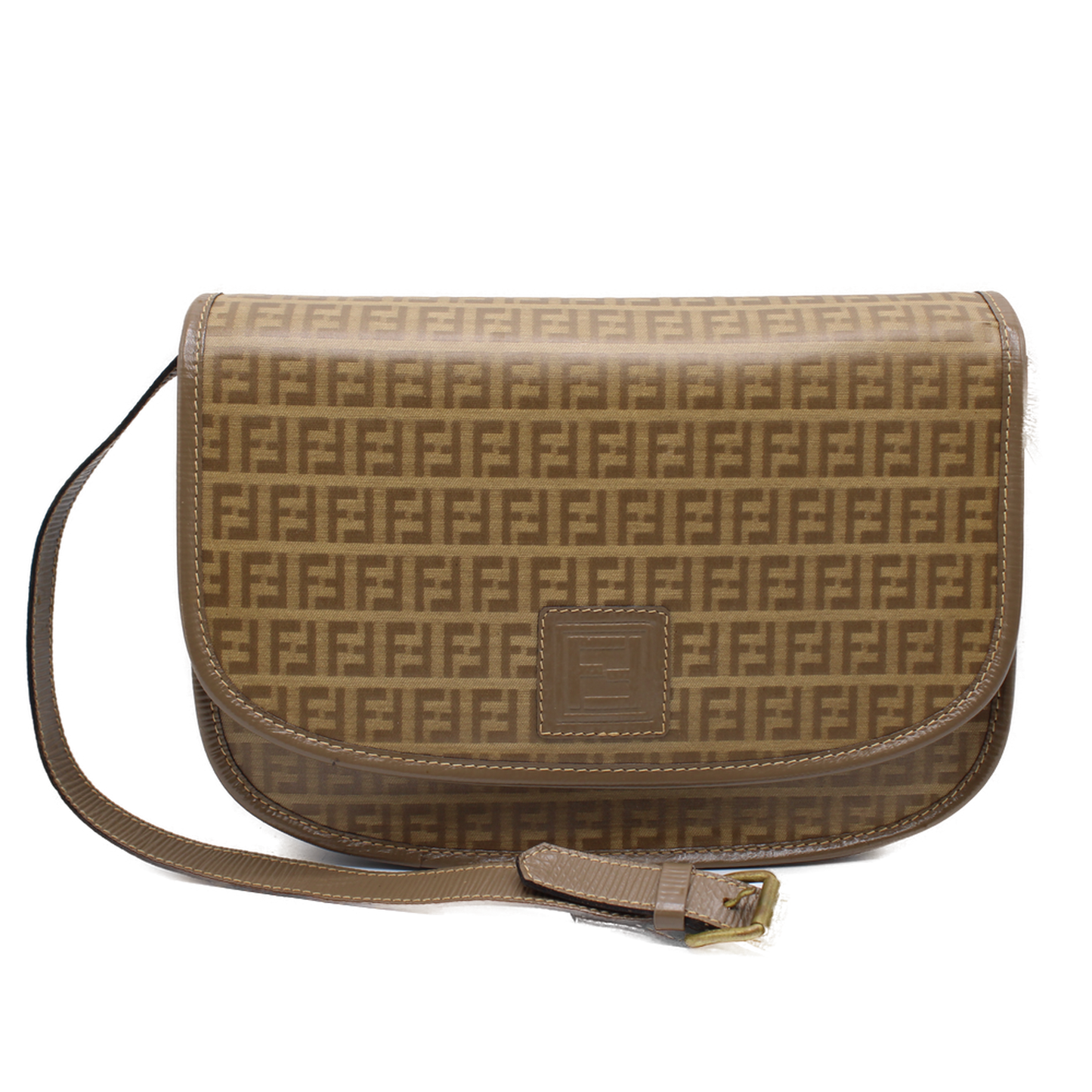 Fendi Zucca Beige Canvas Leather Flap Crossbody Bag 