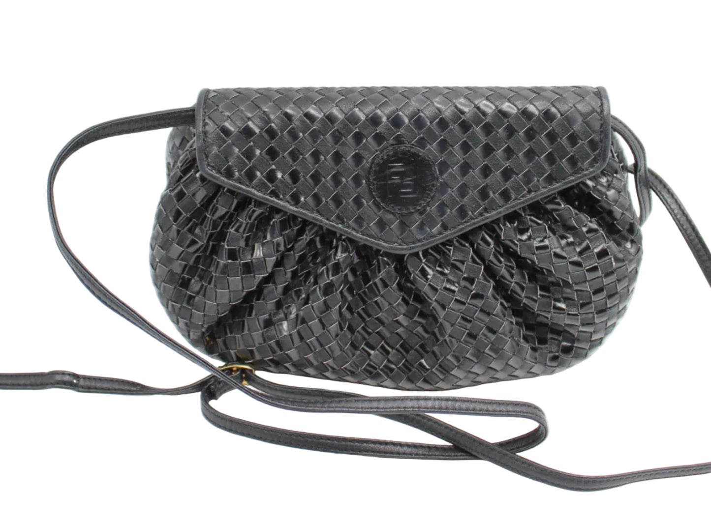 Fendi Black Braided Woven Leather Mini Crossbody Pouch Bag