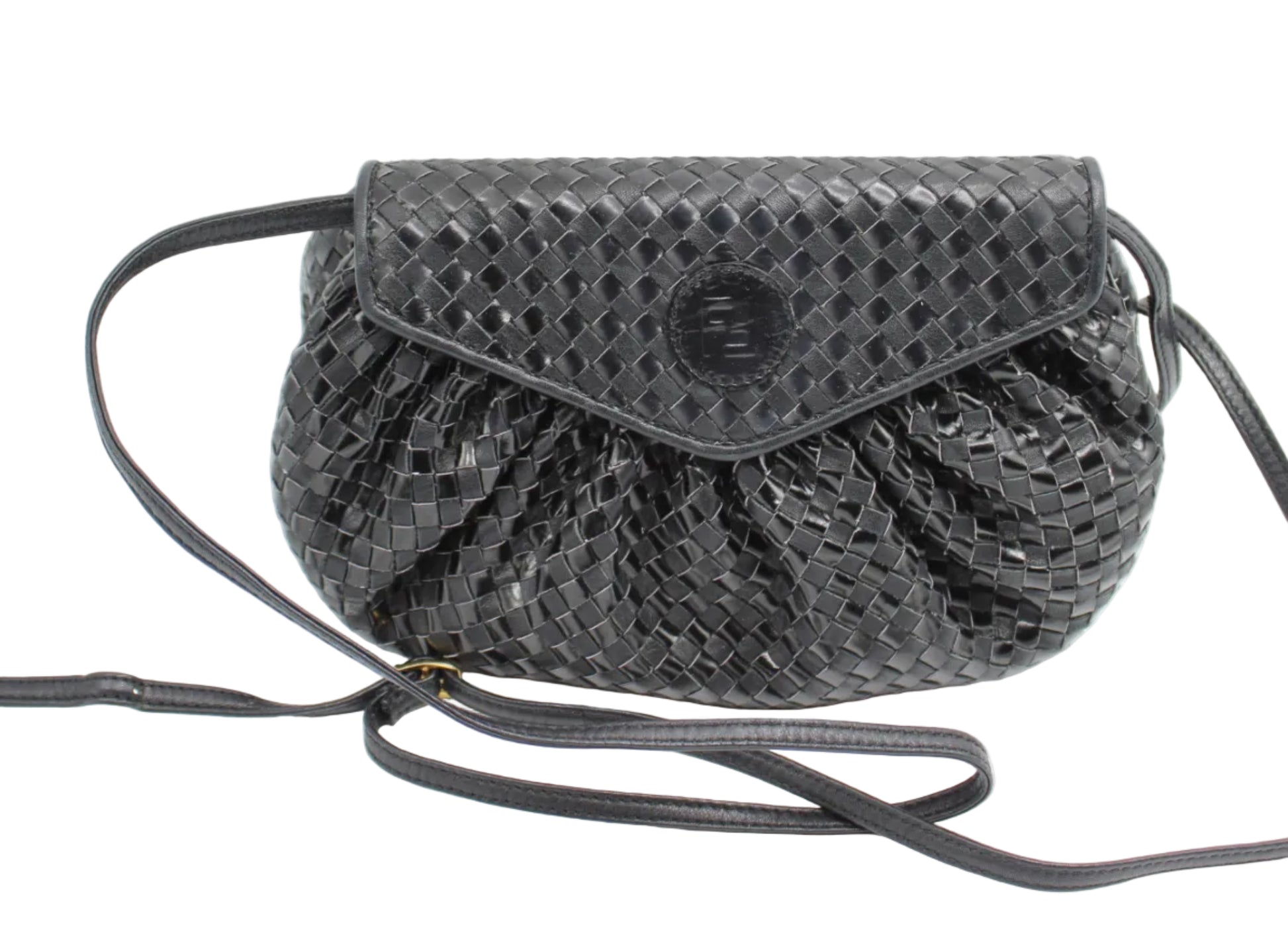 Fendi Black Braided Woven Leather Mini Crossbody Pouch Bag