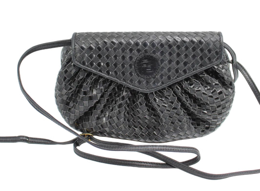 Fendi Black Braided Woven Leather Mini Crossbody Pouch Bag